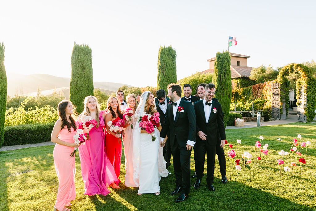 Wedding party photos from a modern retro Viansa Winery wedding in Sonoma
