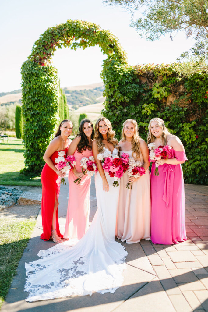 Pink bridesmaids and bride
