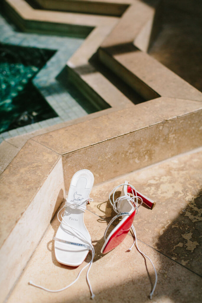 Wedding heels by the pool